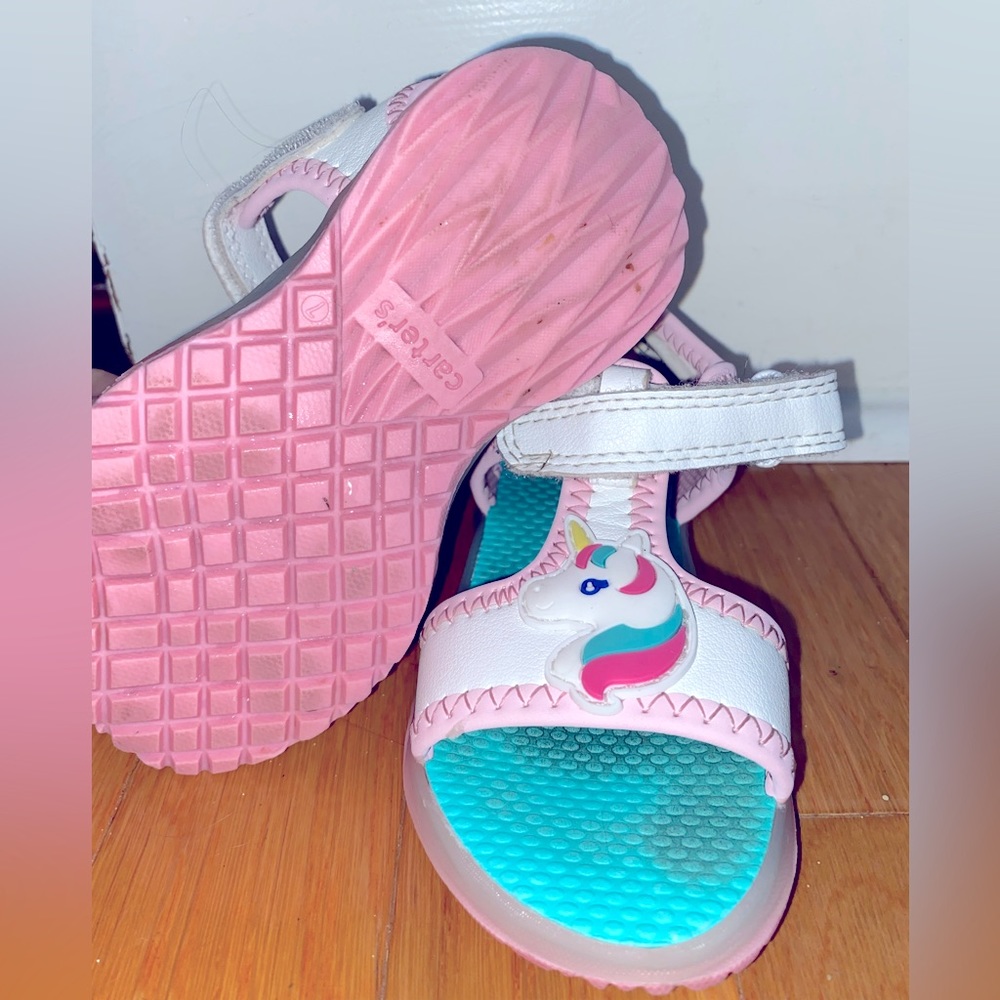 Carters Toddler Girls Sandals Size 6 & 7 White, Pink, Straps, Light Up, Unicorns - Picture 2 of 7